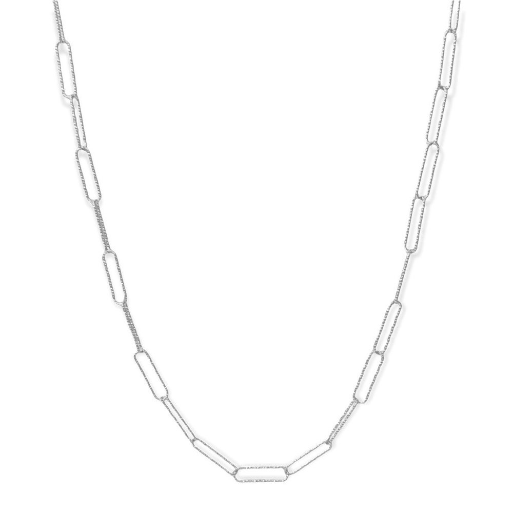 925 ITALY Silver Diamond-Cut Dainty Paperclip Trendy Necklace 18"